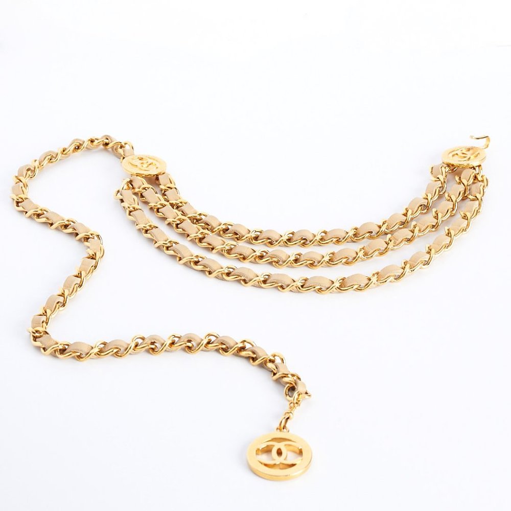 Authentic CHANEL Vintage Belt, Chanel Chain Belt, Chanel Chain and Leather Belt, - Picture 3 of 12